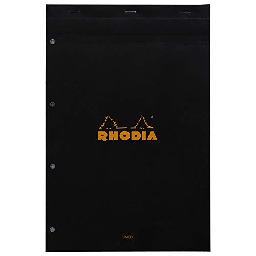 Rhodia 206009C Notizblock (DIN A4, 21 x 29,7 cm, mikroperforiert, liniert mit Rand, 80 Blatt) 1 Stück schwarz von Rhodia