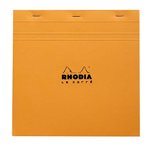 Rhodia 210200C - Notizblock / Schreibblock geheftet Le Carré No.210 21x21cm 80 Blätter kariert 80g, abtrennbar und mikroperforiert, mit Kartonrücken, Orange, 1 Stück von Rhodia