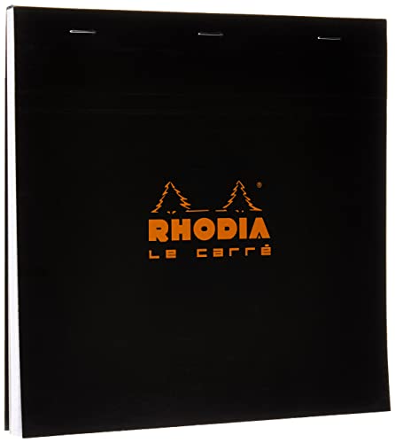 Rhodia 210209C - Notizblock / Schreibblock geheftet Le Carré No.210 21x21cm 80 Blätter kariert 80g, abtrennbar und mikroperforiert, mit Kartonrücken, Schwarz, 1 Stück von Rhodia