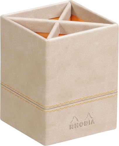 Rhodia 318815C Stifteköcher (8 x 8 x 11 cm, Kunstleder, elegant und praktisch, ideal für Ihr Büro) 1 Stück, beige von Rhodia