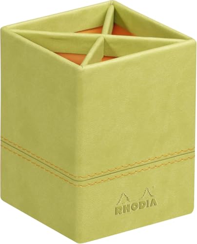 Rhodia 318816C Stifteköcher (8 x 8 x 11 cm, Kunstleder, elegant und praktisch, ideal für Ihr Büro) 1 Stück, anisgrün von Rhodia