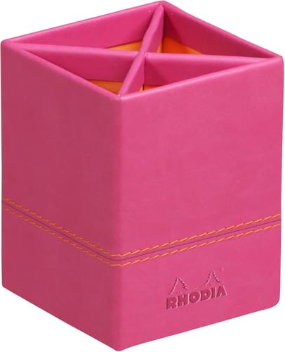 Rhodia 318912C Stifteköcher (8 x 8 x 11 cm, praktisch und strapazierfähig, Kunstleder, elegant, ideal für Ihr Büro) 1 Stück, himbeer von Rhodia