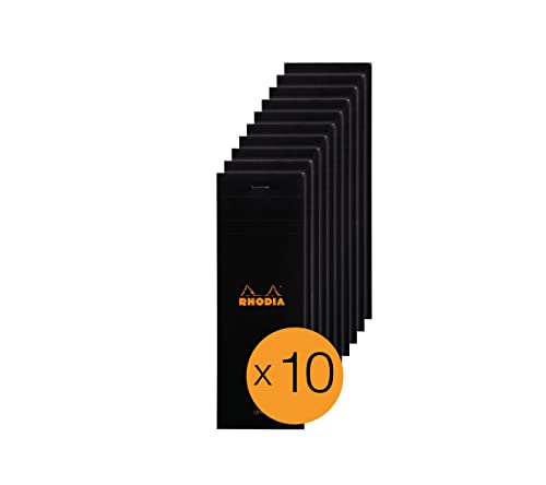 Rhodia 8669Cpack – 10 Stück Notizblöcke, geheftet, Pocket Black – 7,5 x 12 cm – liniert – 40 Blatt abnehmbar – 80 g/m – Umschlag aus beschichtetem Karton, weich, robust und wasserdicht von Rhodia