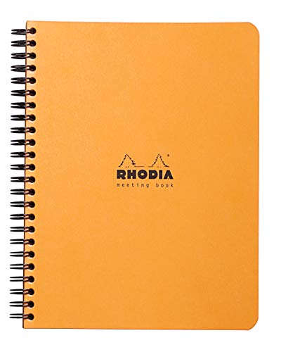 Rhodia 19341C - Heft Meeting Book mit Doppelspirale A5+ 16x21cm 80 Blatt 90g, mit Vordruck: Date + Notes + Actions, abtrennbar und mikroperforiert, farbig sortiert, 1 Stück von Rhodia