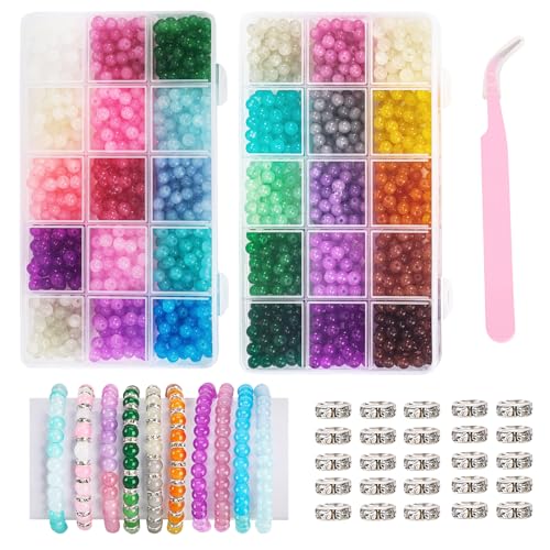 Rhoxshy Glasperlen für Armbänder, 6 mm, 30 Farben, Kristallperlen, Bastelset mit 200 Abstandshaltern, Schmuckherstellungs-Set und Perlenzubehör für Frauen, Bastler (Armband, Halskette Rhoxshy Glasperlen für Armbänder, 6 mm, 30 Farben, Kristallperlen, Bastelset mit 200 Abstandshaltern, Schmuckherstellungs-Set und Perlenzubehör für Frauen, Bastler (Armband, Halskette von Rhoxshy