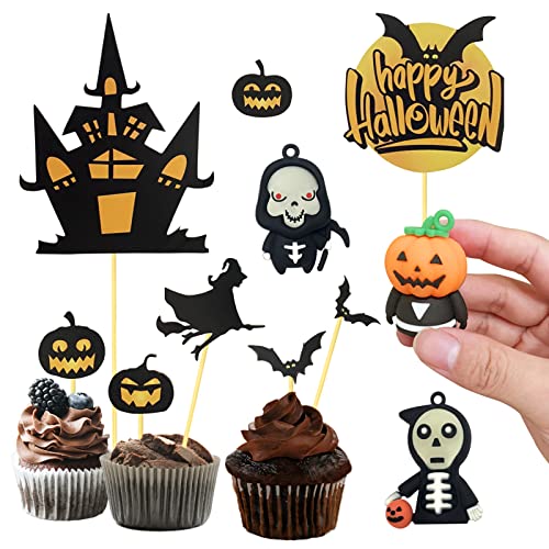 Halloween Cake Topper,Halloween Tortenaufleger,Halloween Kuchendeko mit Kürbis Spinne Bat Hexe Schloss für Halloween Dekorationen Party Favor Supplies von Rhsemi