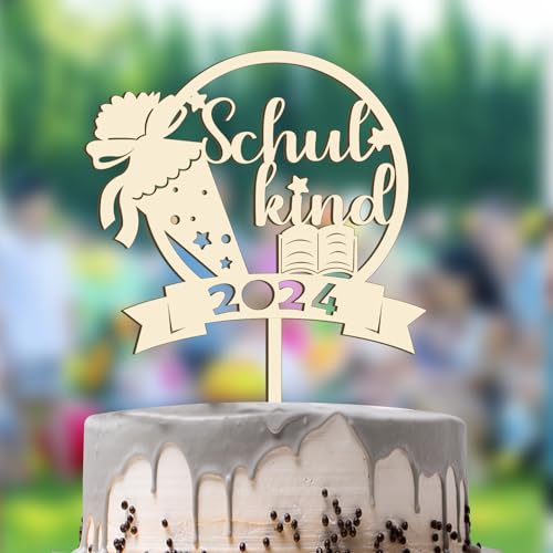 Tortendeko Einschulung Holz,Schulkind,Schulanfang Cake Topper Set Personalisiert, für Junge Mädchen Kinder Schultag Party Deko Geschenkidee von Rhsemi