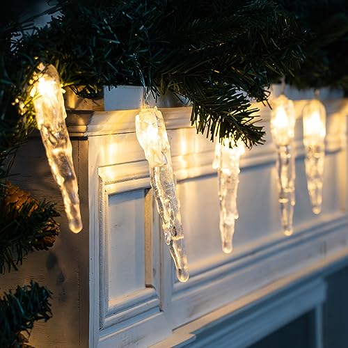 Rhytsing 5,5M 10 LED Weihnachts-Eiszapfen-Lichterkette mit Timer für den Innenbereich, Batteriebetriebene Kristall Eiszapfen Lichterketten für Hausdekoration und Hochzeiten - Warmweißes Licht von Rhytsing