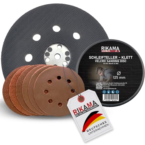 RIKAMA® Schleifteller Ø 125 mm Klett | geeignet für Bosch/Skil | gelocht | für Exzenterschleifer | Polierteller | Klettteller | Professional (Schleifteller inkl. 30 Blätter im Mix) von RiKaMa ONLINEVERSAND AUS EINER HAND