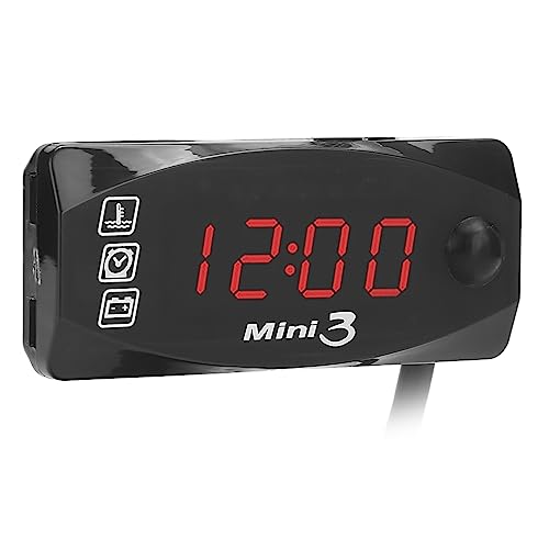 RiToEasysports 12 -V -Motorradmesser Digitalanzeige Voltmeter Uhr Thermometer mit Großer Bildschirm Intermittierender Warnung IP67 Wasserdicht für 12 V Motorräder von RiToEasysports
