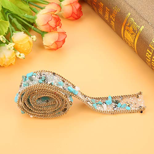 RiToEasysports Hochzeits - -Kristalleisen auf Fleck für Kleidung und Schuhe, 1m Strassnetzwerbung für DIY Dekoration (Grün + Reisperlen + Goldkette) von RiToEasysports