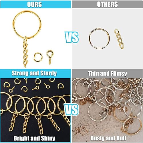 RiToEasysports Legierung Goldener Schlüsselringe Ketten Polierte DIY -Handwerk Metallschlüsselringe mit Kette, 100 Stück für Geburtstagsfeier Campus von RiToEasysports