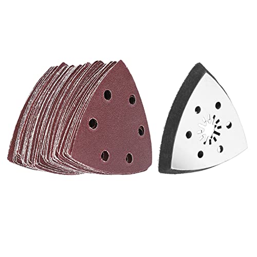 RiToEasysports Schleifpads Set Haltbares Oszillierendes Schleifpapier für Weiches Metall, Holz, Leder, 61pcs 90 Mm 6 Löcher Ideal Zum Mahlen und Polieren von RiToEasysports