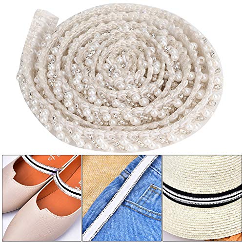 RiToEasysports Spitzenbänder DIY Gesticktes Nähdekorationszubehör für Halsketten, Möbel 1 Yard (1 cm weiße schräge Perlen) von RiToEasysports