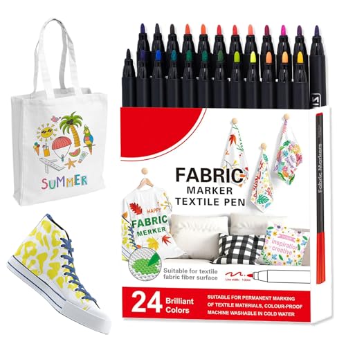 Riaisttd Fabric Marker Set, Cloth Paint Pens, Textile Watercolor Markers, Washable Ink, 6.3x5.71 inches Vibrant 12/24 Colors, Ideal for Home, Outdoor, Laundry, Shoe Decoration. von Riaisttd