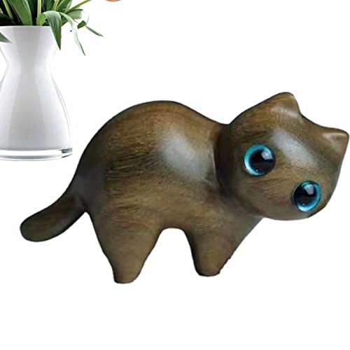 Rianpesn Katze Holzfigur,Glatte Katzenskulptur aus Holz - Handgemachte Geschnitzte Katzendekoration, Kätzchenköder, krumme Katze, Tumbler-Kätzchen, Glückskatze für Katzenliebhaber von Rianpesn