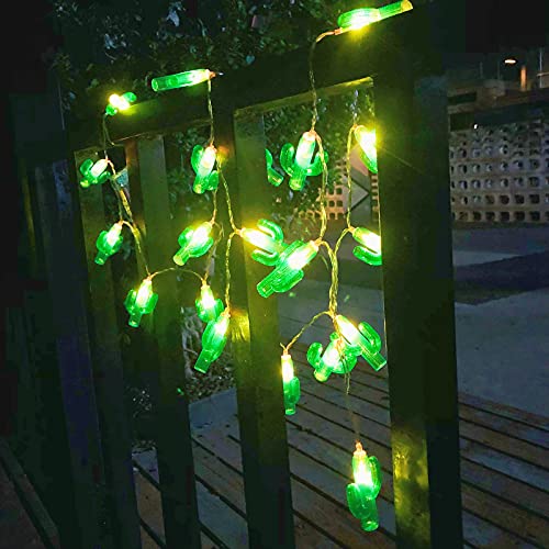 Riaxuebiy 10 Fuß 20 LEDs Kaktus Lichterkette, Sommer Strand Thema Dekoration, Mexiko/Mittelmeer-Stil Haus Dekor Batterie-betrieben für Mädchen Jungen Schlafzimmer (Batteriebetrieben, Kaktus) von Riaxuebiy