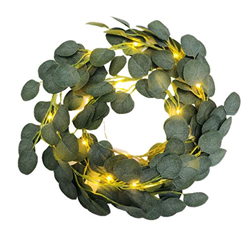 Künstlich Eukalyptus Blätter 20 LED Lichterkette Batteriebetrieben, Künstliche Pflanze Girlande Hängen Reben Urlaub Hochzeit Home Balkon Dekoration Zubehör Wanddekoration (Grün) von Riaxuebiy