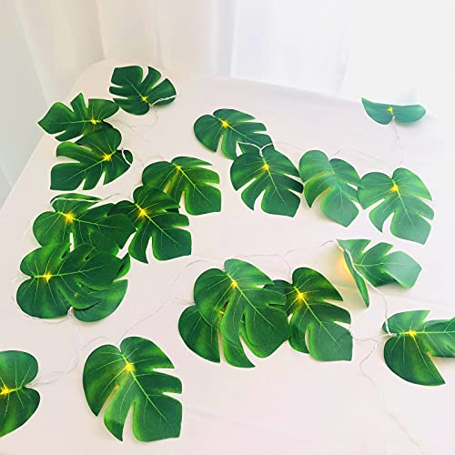Künstlich Monstera Blätter 20 LED Lichterkette Batteriebetrieben, Künstliche Schildkrötenblatt Girlande Hängen Reben Urlaub Hochzeit Home Balkon Dekoration Zubehör Wanddekoration (Palmblatt) von Riaxuebiy