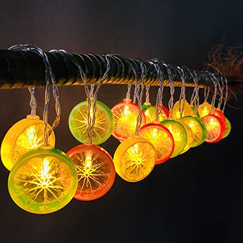 Riaxuebiy Künstlich Zitronenscheiben Lichterkette 80 LED Simulation Frucht Girlande Nachtlicht Batteriebetrieben, Dekoration für Terrasse Zaun Balkon Camping(Mischfarbe, 10m/80LED) von Riaxuebiy