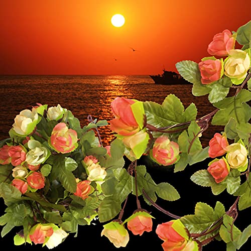 Riaxuebiy Künstliche Rose Blumen Lichterketten 20 LED Blumen Reben Girlande Fee Lampe Kranz USB Angetrieben für Weihnachten Hochzeitsfeier Dekoration (USB, Sonnenuntergang rot) von Riaxuebiy