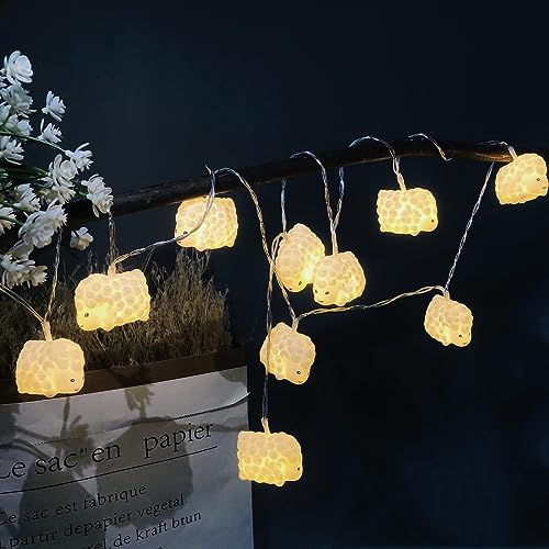 Niedliche Lichterkette in Schafform,9,8 Fuß, 20 LEDs USB-Stecker und Batteriebetrieben Weihnachtsnacht-Stimmungslichter für Garten Kinderzimmer Weihnachtsbaum Geburtstagsdekoration (Weiß Schaf) von Riaxuebiy