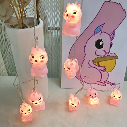 Niedliche Tierform LED Eichhörnchen Lichterketten Batteriebetriebenes Nachtlicht für Halloween Weihnachten Erntedankfest Zuhause Party Kinder Schlafzimmer Dekoration (1.65M/10LED, Rosa Eichhörnchen) von Riaxuebiy