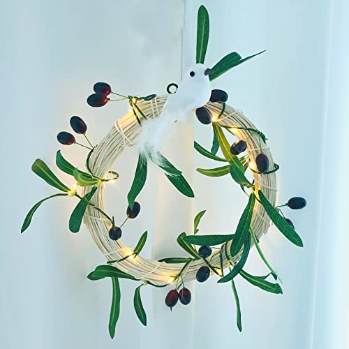 Olivenzweig Girlande,Rot Oliven Beeren Lichterketten,Warme LED Batteriebetriebene Beleuchtete Olivenblattranken für Weihnachten Thanksgiving Party Frühlings Dekoration (4 Stücke, Rote Olive) von Riaxuebiy