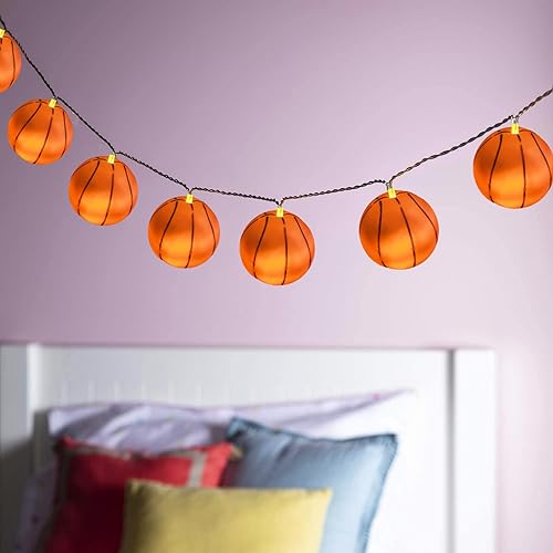 Riaxuebiy 1.65M 10 LEDs Sportball-Lichterkette Batteriebetrieben Basketball-Nachtlicht für Indoor Kinderzimmer Klassenzimmer Mottoparty Weihnachtsgeburtstags Dekoration (Basketball) von Riaxuebiy