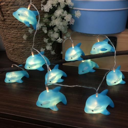 Riaxuebiy 1.65M 10er LED Delfin Lichterkette mit Ozean Tier Delfin Kinderzimmer Batteriebetrieb Lichterkette Delfin Nachtlicht (Klein Delphin) von Riaxuebiy
