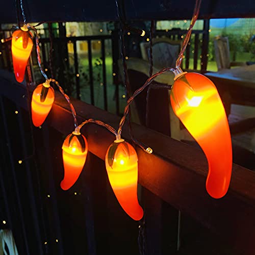 Riaxuebiy 10 Fuß 20 LEDs Chili Lichterkette, Sommer Strand Thema Dekoration, Mexiko/Mittelmeer-Stil Haus Dekor Batteriebetrieben für Mädchen Jungen Schlafzimmer (Batteriebetrieben, Koreanische Chili) von Riaxuebiy