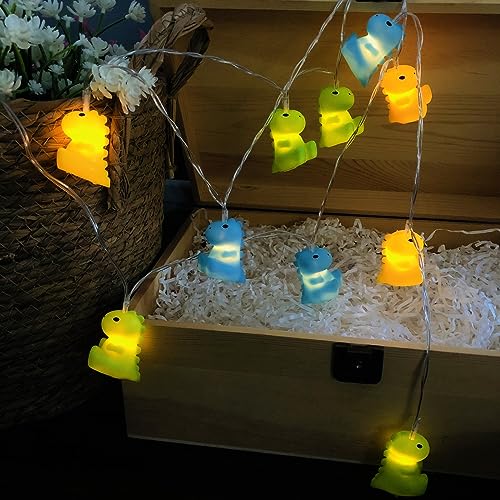 Riaxuebiy 3 Meter 20LEDs Dinosaurier Lichterketten Dinosaurier Nachtlicht Batterie und USB Betriebenes Dino Deko Lampe für Kindergeburtstag Kinderzimmer Party Camping (3 Farbdinosaurier) von Riaxuebiy