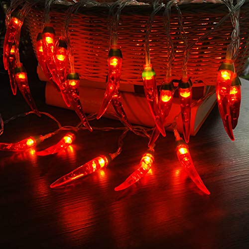 Riaxuebiy 9,8 FT 20 LEDs Rot Chili Lichterkette Pfeffer Fee Nacht hängende Gemüse Laternen Chili Girlande Twinkle Küche Weihnachten Dekoratives Licht (USB, Chili-A) von Riaxuebiy