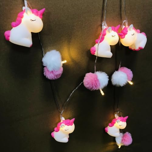 Riaxuebiy Einhorn Poms Lichterketten,Batteriebetrieben LED Plüschball Einhornlampe,Einhorn Nachtlichter für Kinder Schlafzimmer Geburtstag Dekoration (3m/20led) von Riaxuebiy