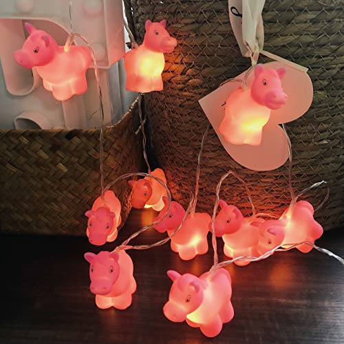 Riaxuebiy Kinderzimmer Niedliches Tier-Pferd Nachtlicht Batteriebetrieb Timer Lichterkette für Feiertagslichter Baum Party Hof Garten Kinder Schlafzimmer Dekor (1.65m/10led, Rosa Pferd) von Riaxuebiy