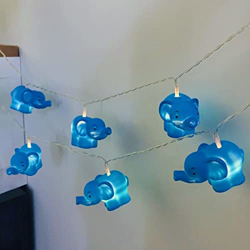 Riaxuebiy Kinderzimmer Tiere Elefant Lichterkette 10 LEDs Weihnachten dekorative Lichter Feenhafte Kinder Nacht Lichter für Schule Garten Kinderzimmer Ostern (1,65m/10LED, blauer Elefant) von Riaxuebiy