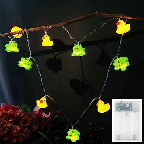 Riaxuebiy Lichterkette Kinderzimmer Junge mit Flash–3 Meter 20LED Batteriebetrieben Nachtlicht Frosch und Ente Deko Geburtstag Lampe Kleine Tier- Party Licht (Batteriebetrieben- Flash) von Riaxuebiy