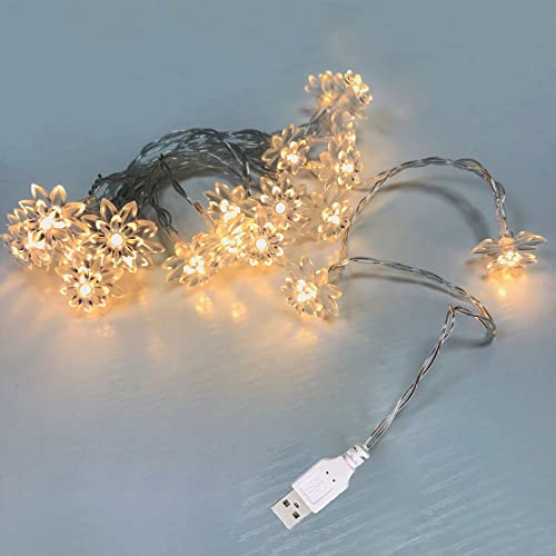 Riaxuebiy Lotus Lichterkette 20 LED Lotusblumen Lichterkette an PVC Schnur USB Betrieben für Weihnachten Party Hochzeit Terrasse Garten Dekoration (USB-2 Lichtmodi, Lotus) von Riaxuebiy