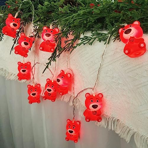 Riaxuebiy Niedlich Rot Bär-Lichterkette, 3 m 20 LED Tragen-Lichterkette, USB-betrieben, dekorativ für Innen- und Außenbereich, Schlafzimmer, Hochzeit, Party (3m/20led, Rot Bär) von Riaxuebiy