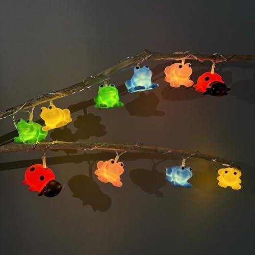 Riaxuebiy Niedliche Frosch Form Lichterketten Frosch Nachtlicht Batteriebetriebenes für Halloween Weihnachten Thanksgiving Home Party Kinder Schlafzimmer Dekoration (Bunter Frosch, 1.65M/10LED) von Riaxuebiy