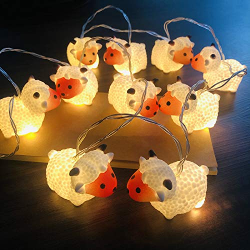Riaxuebiy Niedliche Schaf Lichterketten Lamm Form Nachtlicht Batteriebetriebenes für Halloween Thanksgiving Bauernhaus Party Kinder Schlafzimmer Dekoration (Schaf) von Riaxuebiy