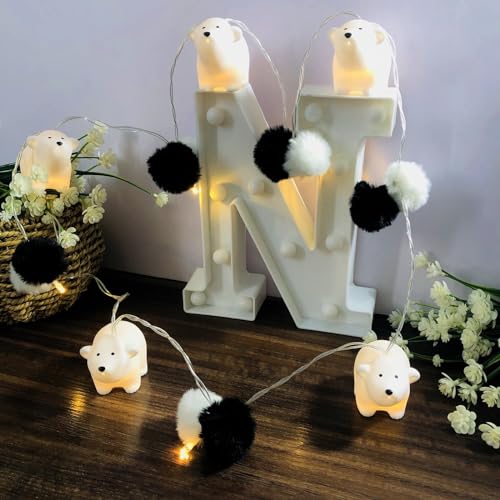 Riaxuebiy Pom-Pom-Eisbär-Lichterkette,Batteriebetriebene Lichterkette mit Weiß Eisbär und Pompons Beleuchtungsdekoration für Weihnachtsfeiertage Kinderzimmer Hochzeit (3m/20led) von Riaxuebiy