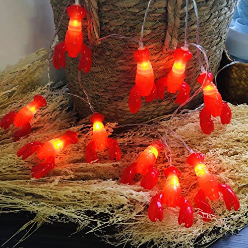 Riaxuebiy Rote Garnele String Hummer Fee Lichter Nacht Hängen Gemüse Laternen Girlande Twinkle Weihnachten Küche Dekorative Licht (1.65m/10led, Hummer) von Riaxuebiy