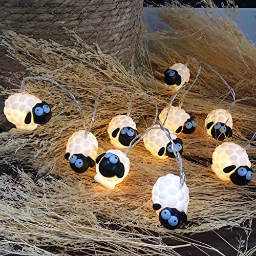 Riaxuebiy Schöne Lichterketten in Form eines Schafes, schwarz, dekorativ, Fee, Lampe, batteriebetrieben, für Party, Weihnachten, Halloween, Hochzeit (1,65 m/10 LED, Schaf, schwarz) von Riaxuebiy