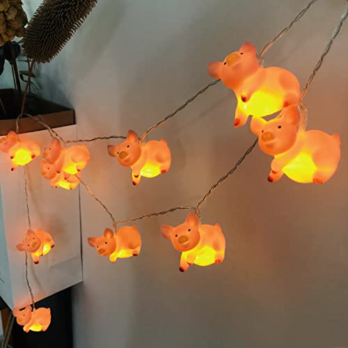 Riaxuebiy Schöne Lichterketten in Schweineform, dekorativ, Fee, batteriebetrieben, für Party, Weihnachten, Halloween, Hochzeit (1,65 m/10 LED, Schweinchen) von Riaxuebiy