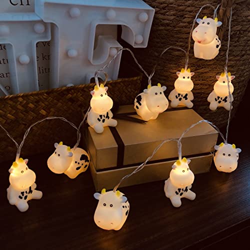 Riaxuebiy Weiß Kuh Lichterketten USB-betriebene Kuh Laternen Dekoratives Nachtlicht Lichterkette für Garten Terrasse Weihnachten Urlaub Hochzeit Kinderzimmer Dekoration (USB-betriebene) von Riaxuebiy