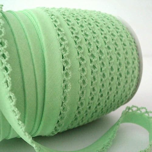 Picot-Spitzen-Bordüre in professioneller Qualität, 5 m, doppelt gefaltet, 12 mm, zum Einfassen von Kleidung, Quilten, Heimtextilien, Spielzeug, Nähprojekten UK Kurzwaren Company (Seladongrün) von Ribbon Queen