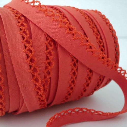 Picot-Spitzen-Schrägband, 5 m, 12 mm, doppelt gefaltet, für Einfassungen von Kleidung, Quilten, Heimtextilien, Spielzeug, Nähprojekten UK Kurzwaren Company (Deep Coral Orange) von Ribbon Queen