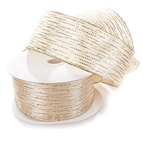 Ribbon Traditions Glitzerband mit Pailletten und Draht, 5,7 cm 10yds Champagner massiv von Ribbon Traditions