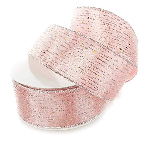 Ribbon Traditions Glitzerband mit Pailletten und Draht, 5,7 cm 10yds Rosegold / Silber massiv von Ribbon Traditions